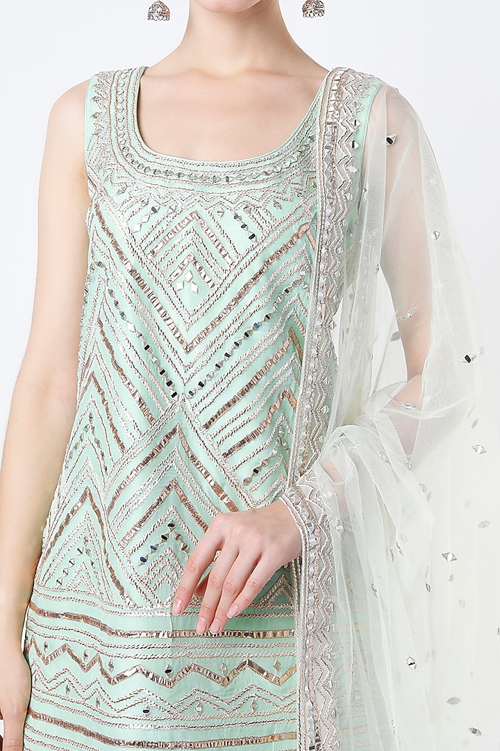 Mint Green Embroidered Wedding Sharara Set by Angad Singh at Pernia's Pop Up Shop
