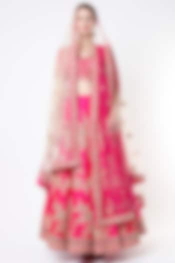 Rani Pink Raw Silk Zardosi Embroidered Wedding Lehenga Set  by Angad Singh at Pernia's Pop Up Shop