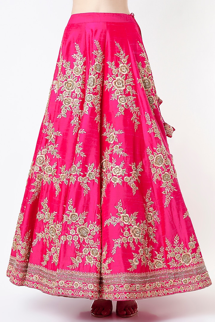 Rani Pink Raw Silk Zardosi Embroidered Wedding Lehenga Set by Angad Singh at Pernia's Pop Up Shop