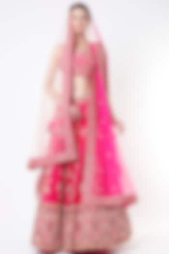 Rani Pink Raw Silk Cutdana Embroidered Wedding Lehenga Set  by Angad Singh at Pernia's Pop Up Shop