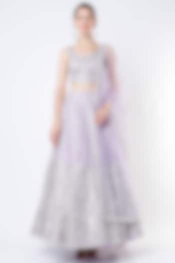 Lavender Net Gota Embroidered Wedding Lehenga Set by Angad Singh at Pernia's Pop Up Shop