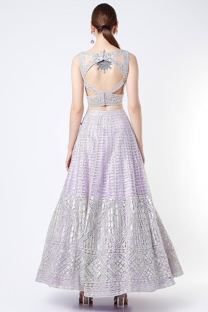 Lavender Net Gota Embroidered Wedding Lehenga Set by Angad Singh at Pernia's Pop Up Shop