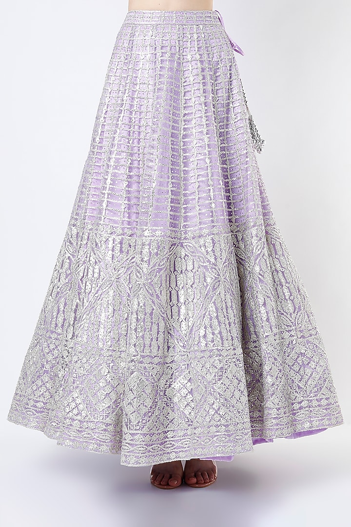 Lavender Net Gota Embroidered Wedding Lehenga Set by Angad Singh at Pernia's Pop Up Shop