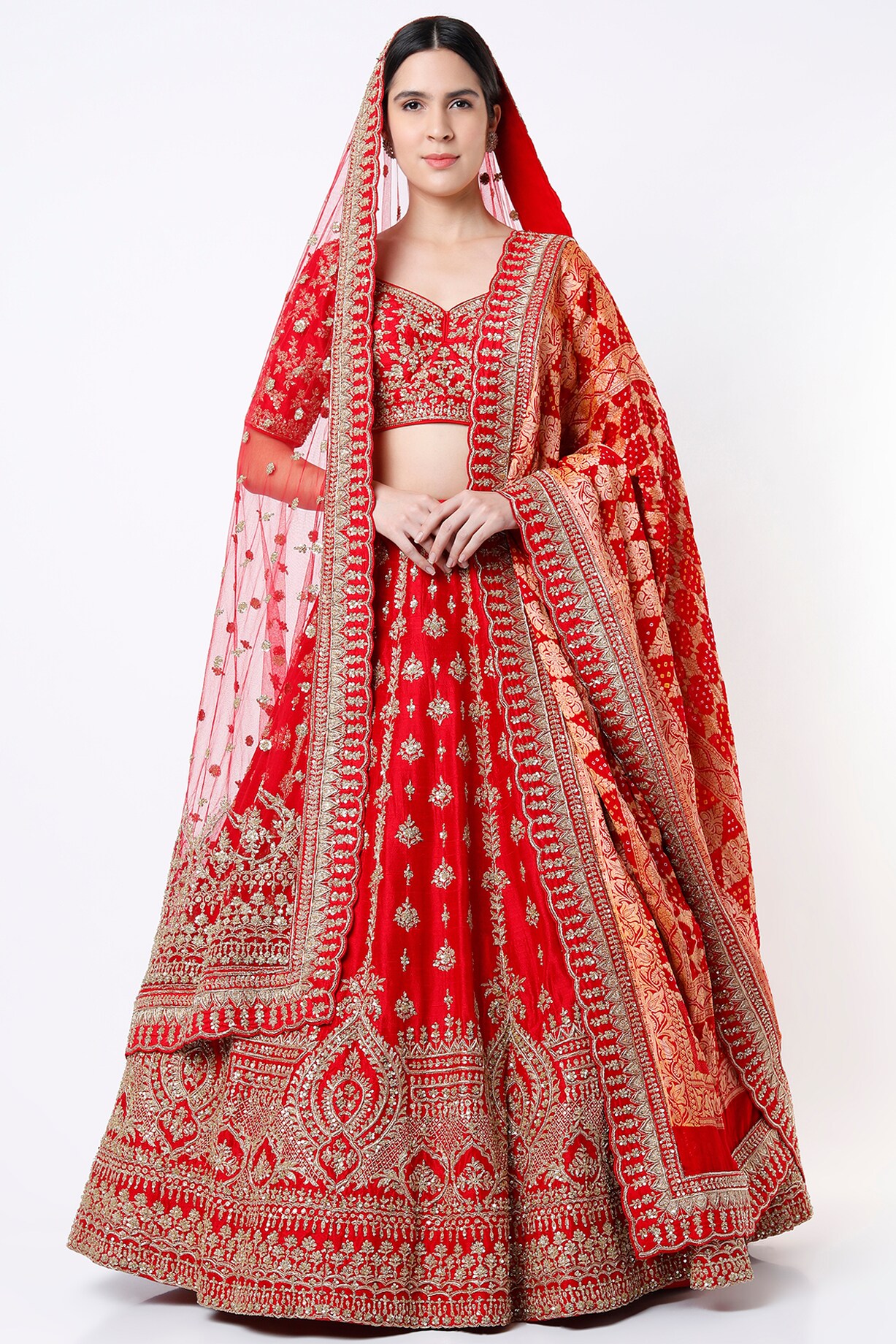 Cherry red zardosi bridal lehenga set
