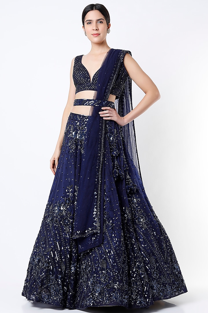 Navy Blue Embroidered Lehenga Set by The Indian bridal company
