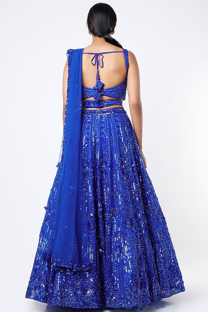 Cobalt Blue Organza Embroidered Wedding Lehenga Set by Angad Singh at Pernia's Pop Up Shop