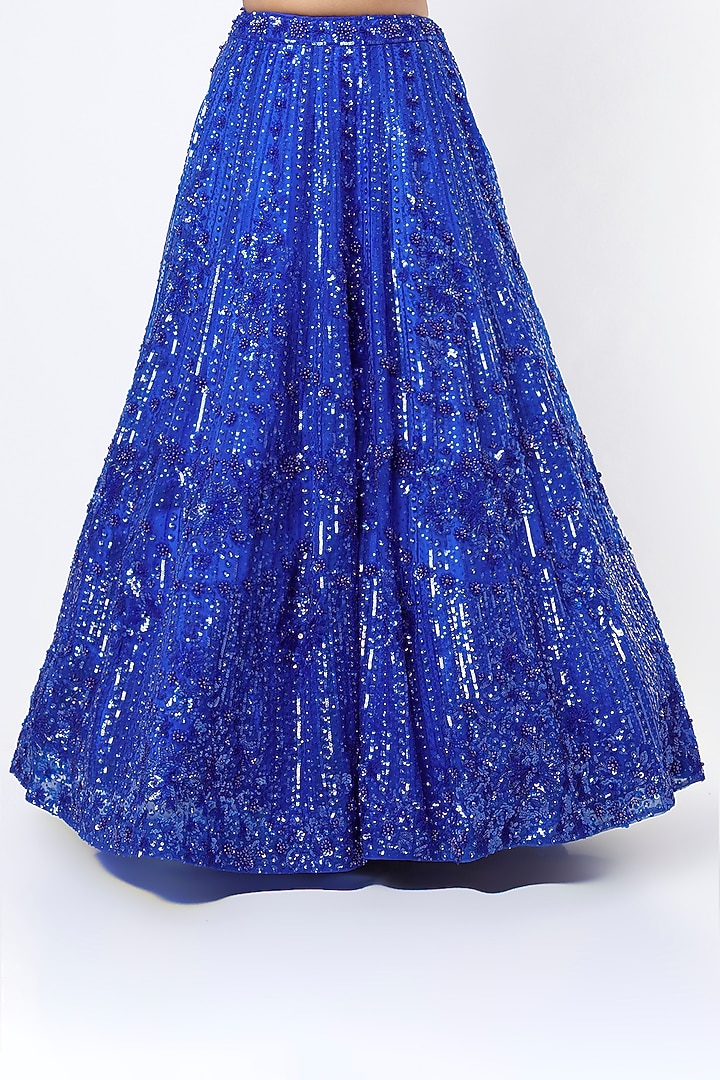 Cobalt Blue Organza Embroidered Wedding Lehenga Set by Angad Singh at Pernia's Pop Up Shop