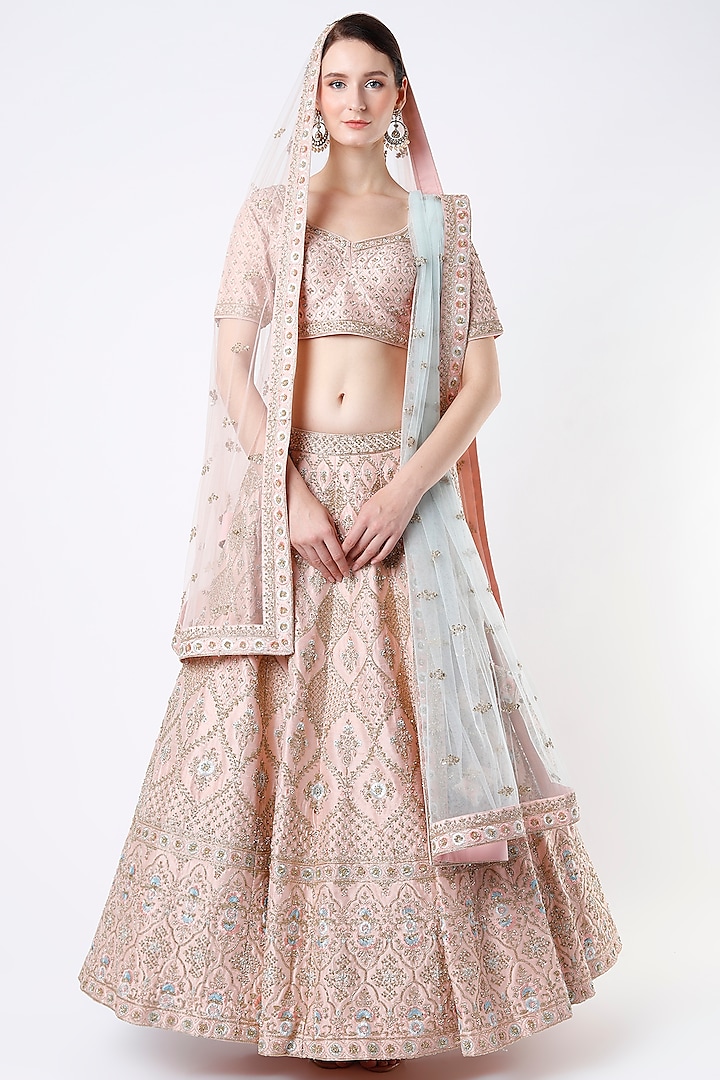 Peach Embroidered Lehenga Set by The Indian bridal company