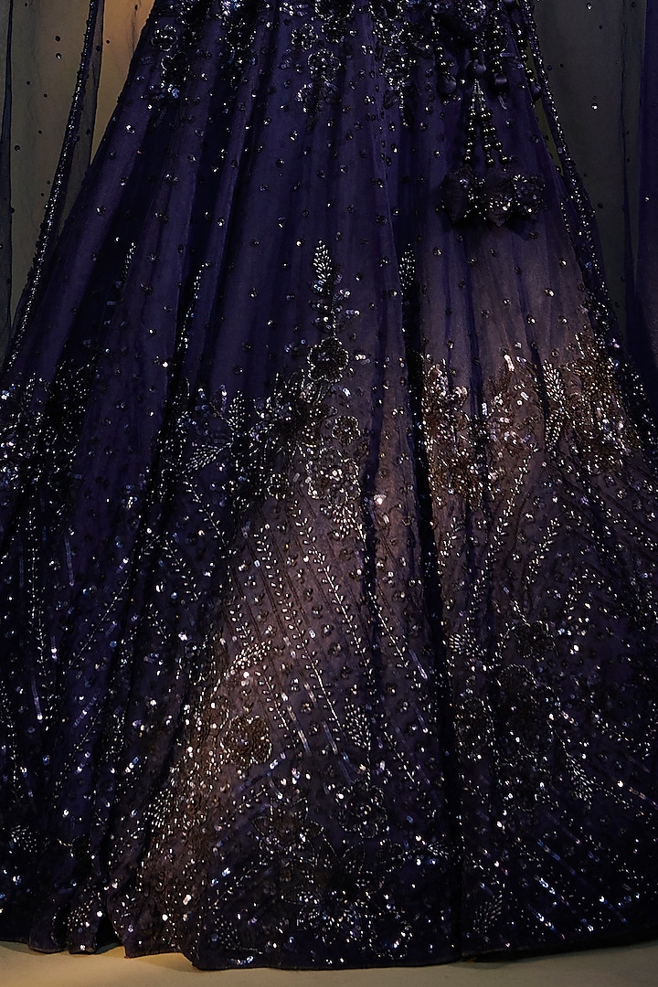 Midnight Blue Organza Embroidered Wedding Lehenga Set by Angad Singh at Pernia's Pop Up Shop