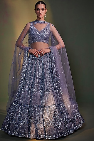 Lavender Organza Embroidered Lehenga Set by Angad Singh
