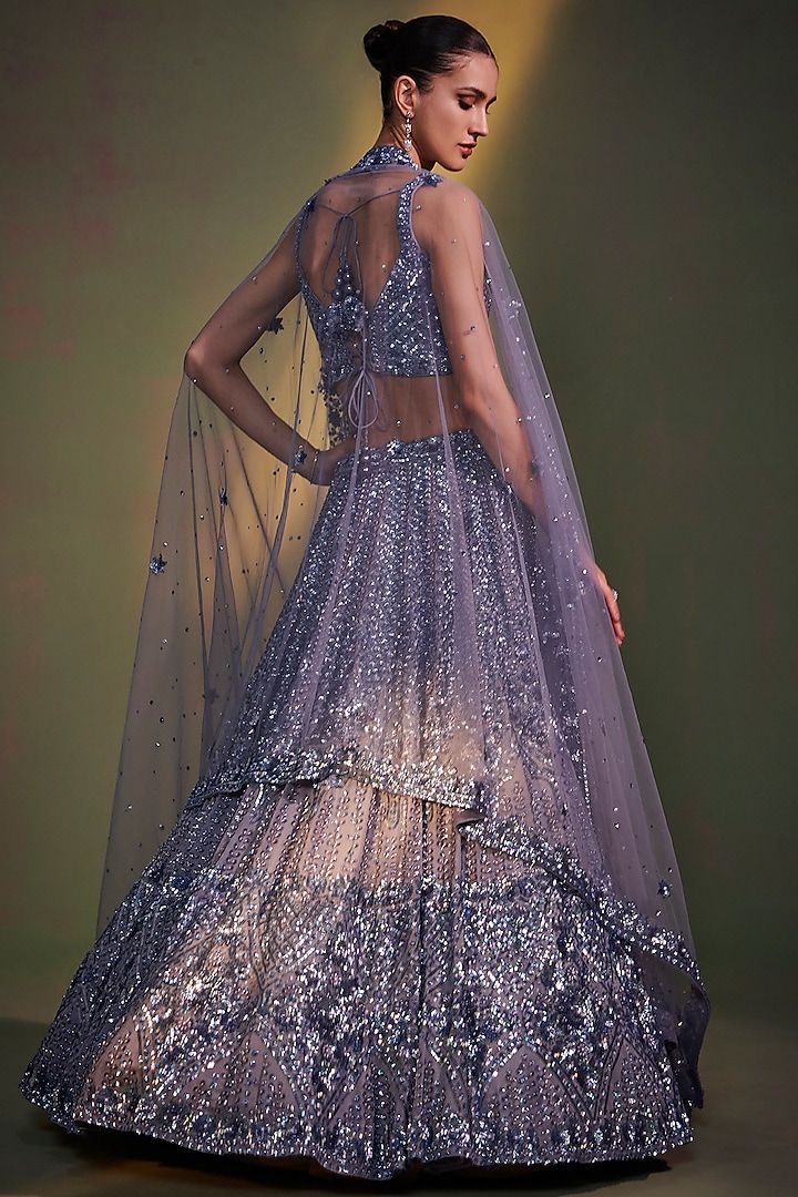 Lavender Organza Embroidered Bridal Lehenga Set by Angad Singh at Pernia's Pop Up Shop