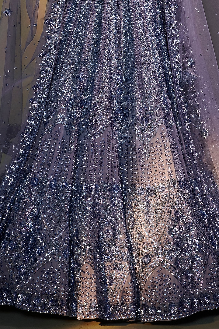 Lavender Organza Embroidered Bridal Lehenga Set by Angad Singh at Pernia's Pop Up Shop
