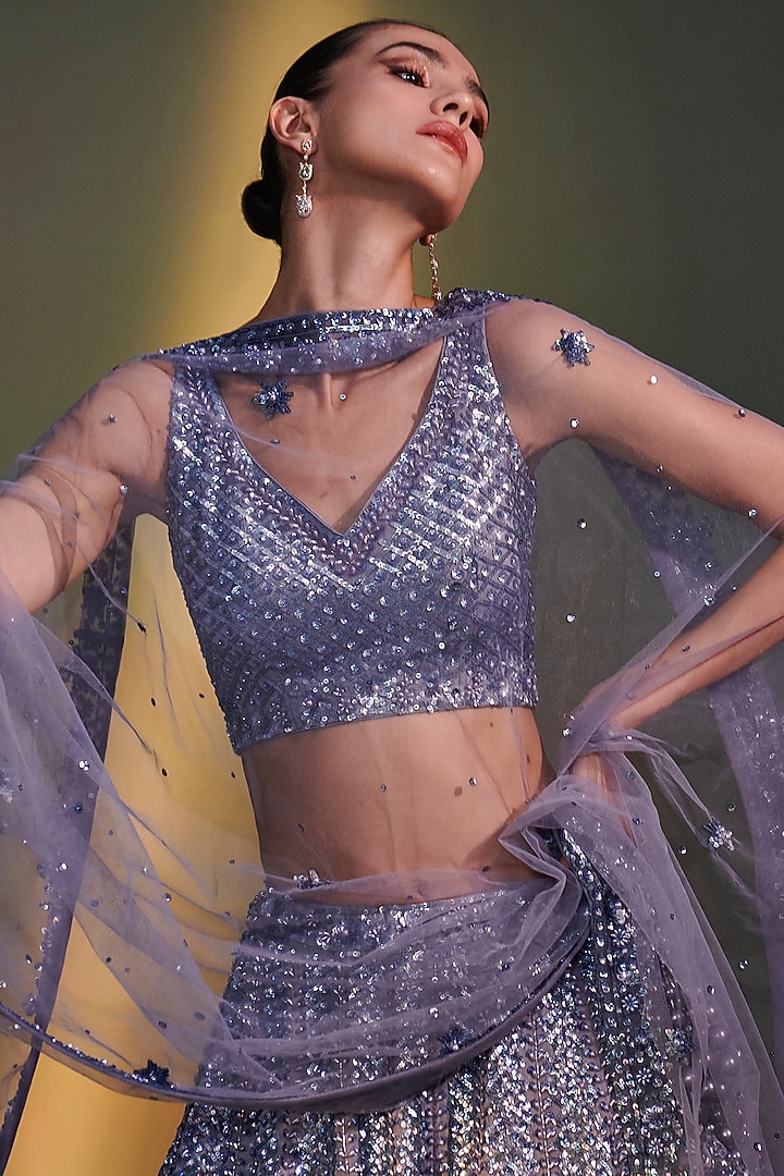 Lavender Organza Embroidered Bridal Lehenga Set by Angad Singh at Pernia's Pop Up Shop