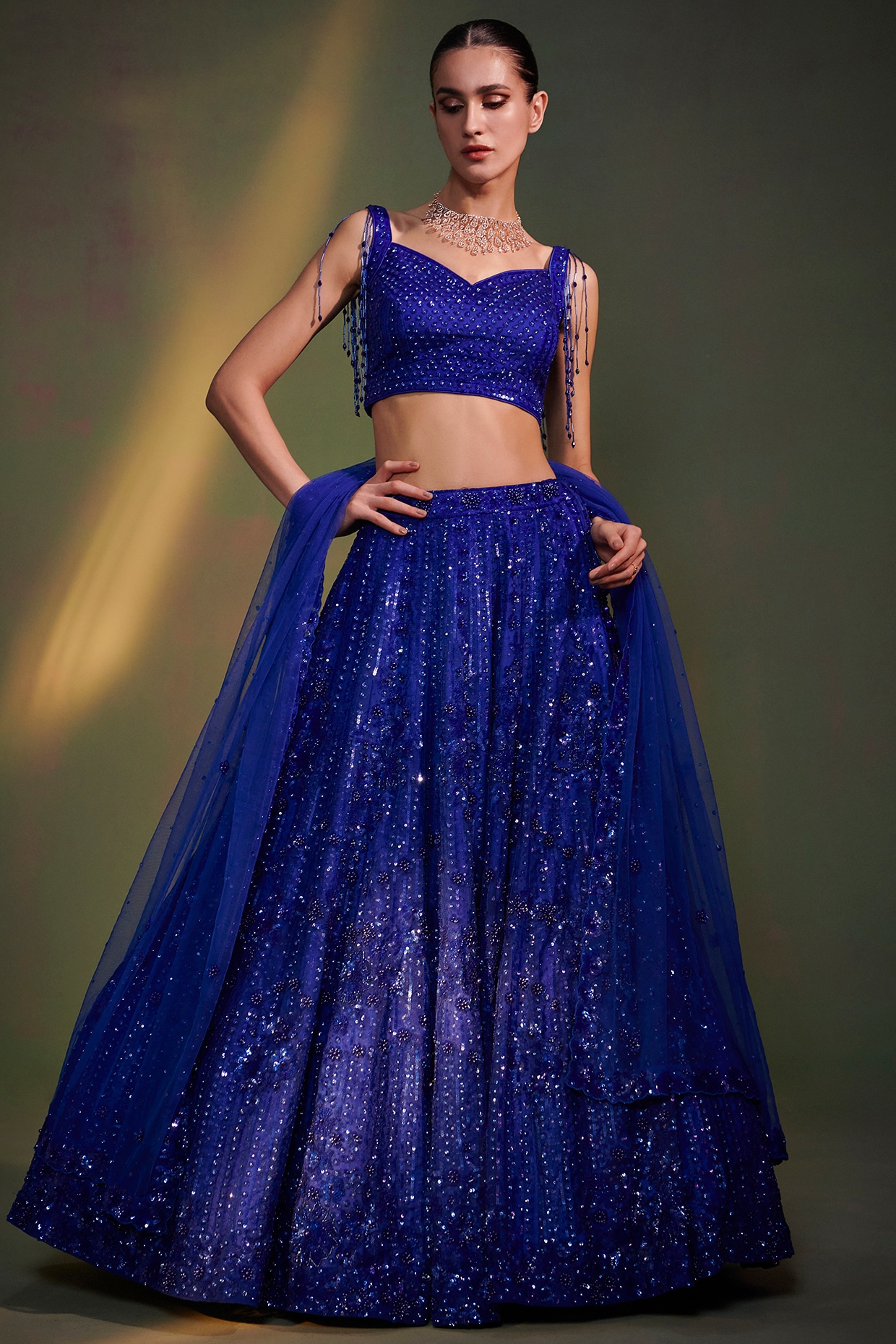 Electric Blue Organza Embroidered Lehenga Set Design by Angad Singh at  Pernia's Pop Up Shop 2024