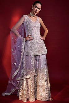 Lavender Embroidered Sharara Set by Angad Singh-TROUSSEAU