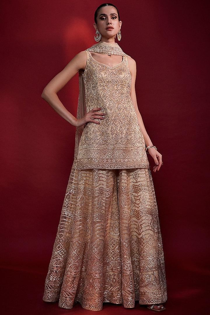 Gold Embroidered Sharara Set by Angad Singh