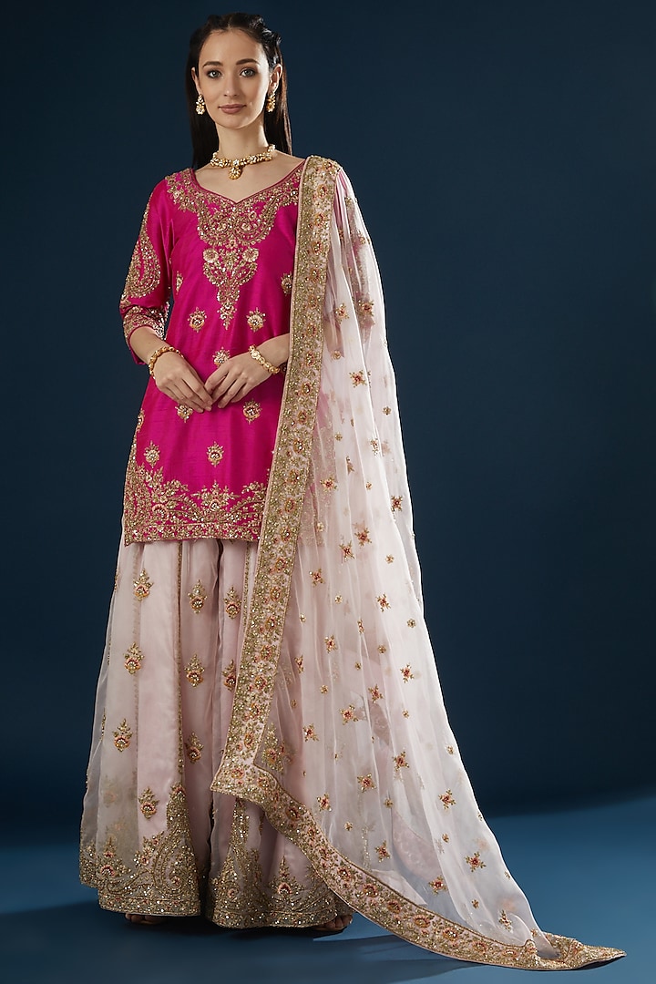 Pink Embroidered Sharara Set by Angad Singh