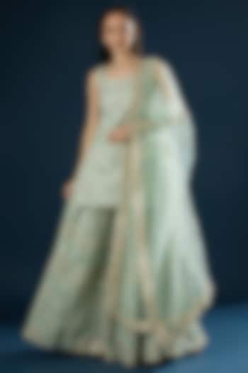 Mint Green Embroidered Sharara Set by Angad Singh