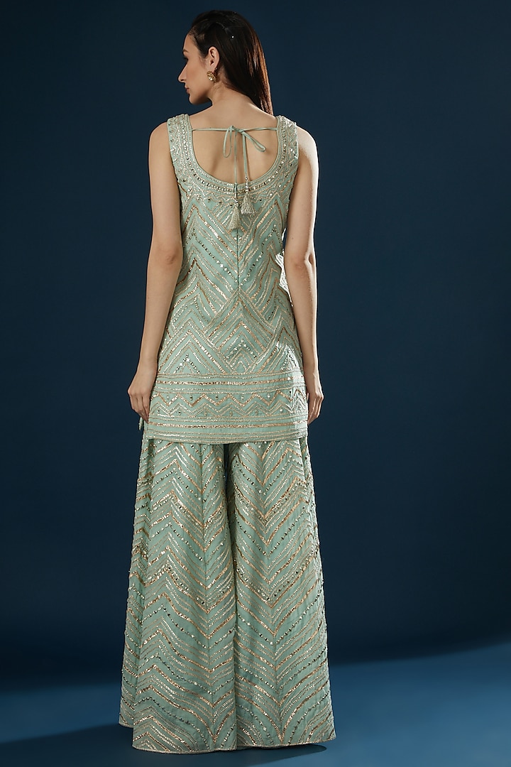 Mint Green Embroidered Wedding Sharara Set by Angad Singh at Pernia's Pop Up Shop