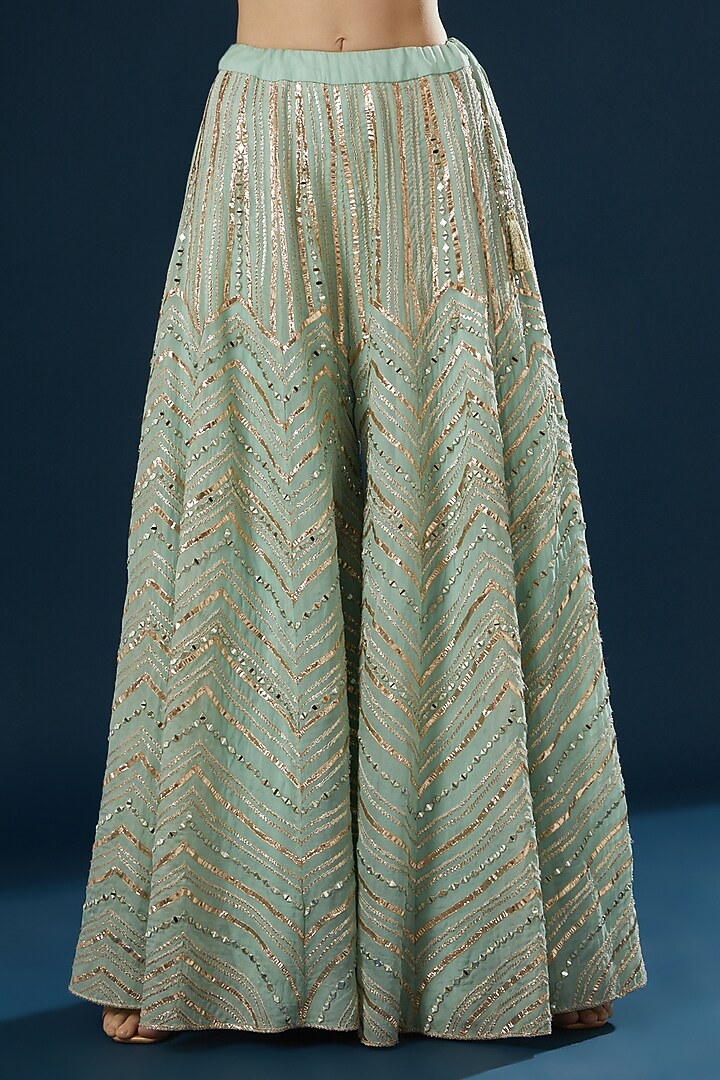 Mint Green Embroidered Wedding Sharara Set by Angad Singh at Pernia's Pop Up Shop