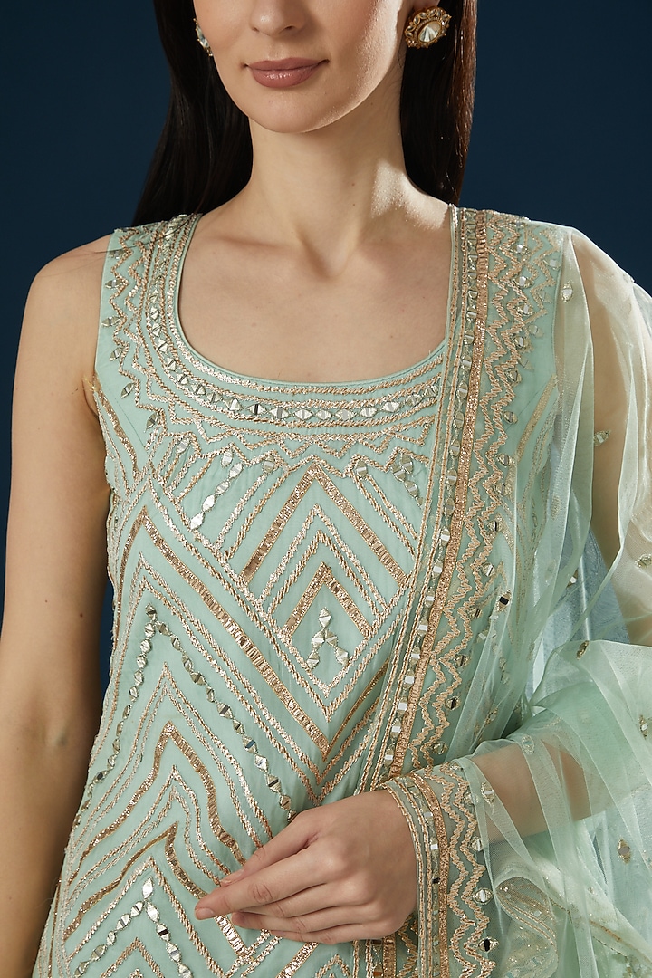 Mint Green Embroidered Wedding Sharara Set by Angad Singh at Pernia's Pop Up Shop
