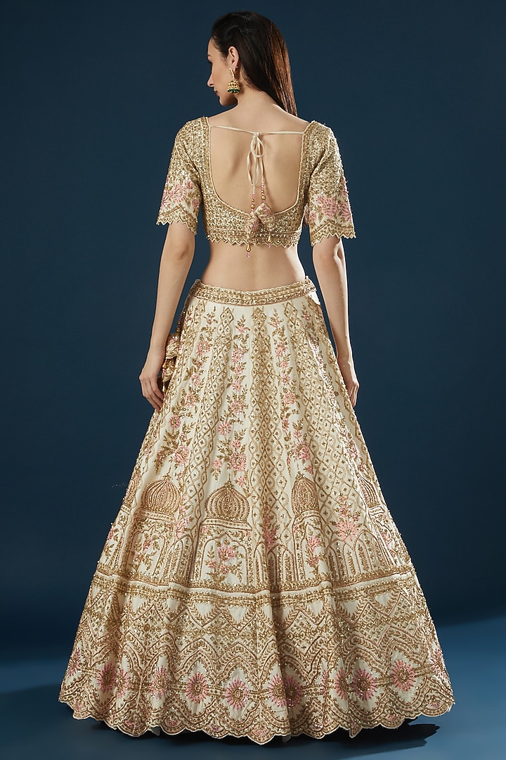 Ivory Raw Silk Thread Embroidered Bridal Lehenga Set by Angad Singh at Pernia's Pop Up Shop