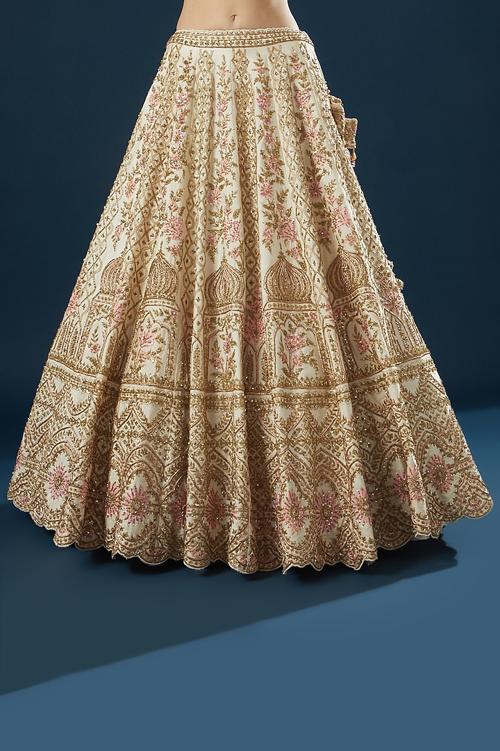 Ivory Raw Silk Thread Embroidered Bridal Lehenga Set by Angad Singh at Pernia's Pop Up Shop