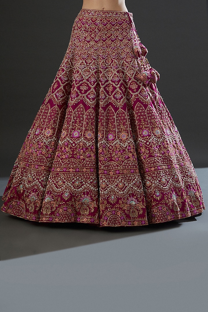 Magenta Pink Raw Silk Silk Thread Embroidered Bridal Lehenga Set by Angad Singh at Pernia's Pop Up Shop