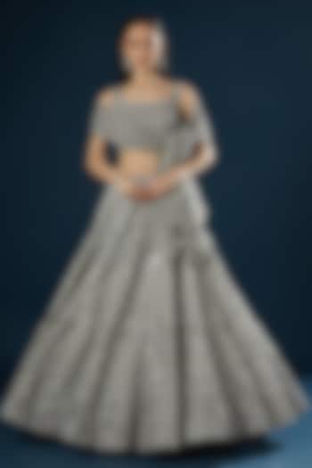 Steel Grey Organza Embroidered Bridal Lehenga Set by Angad Singh at Pernia's Pop Up Shop