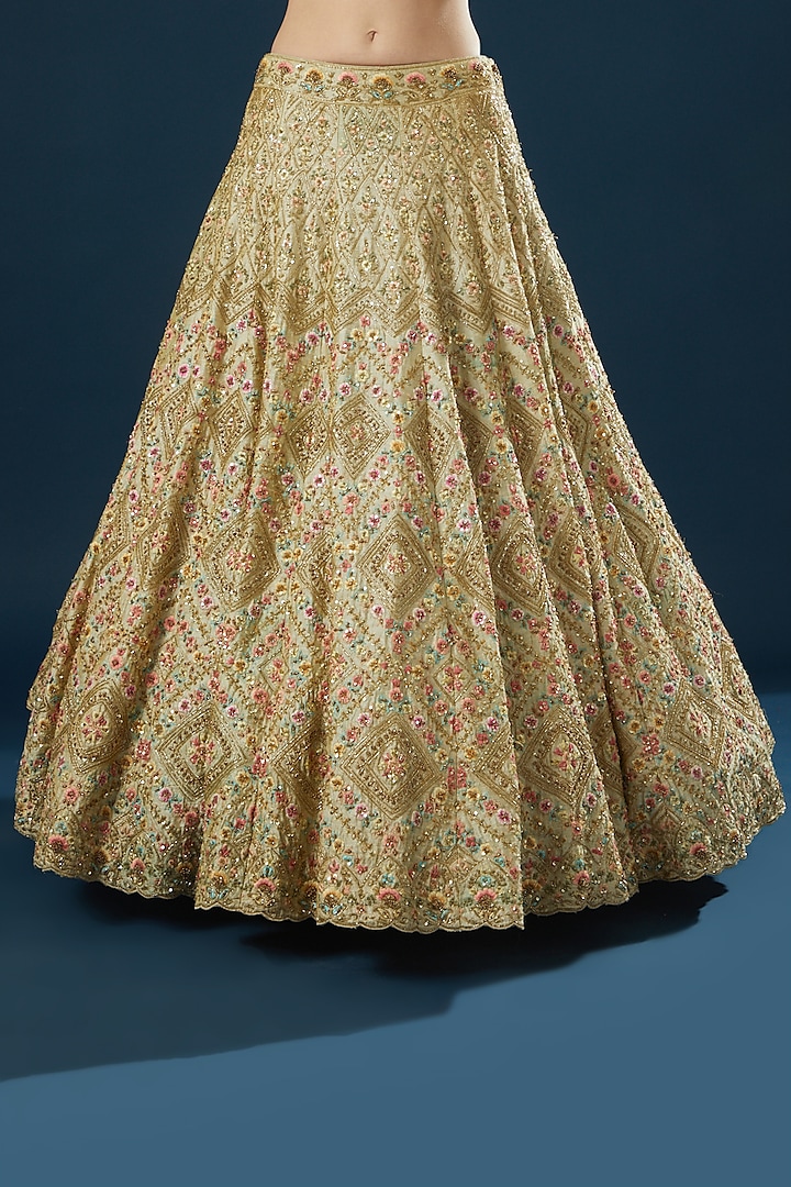 Gold Tissue Thread Embroidered Wedding Lehenga Set by Angad Singh at Pernia's Pop Up Shop