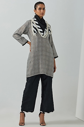 Black & White Cotton Zari Checks Kurta Set by The Indian Cause