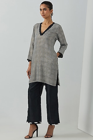Black & White Cotton Zari Printed Kurta Set by The Indian Cause