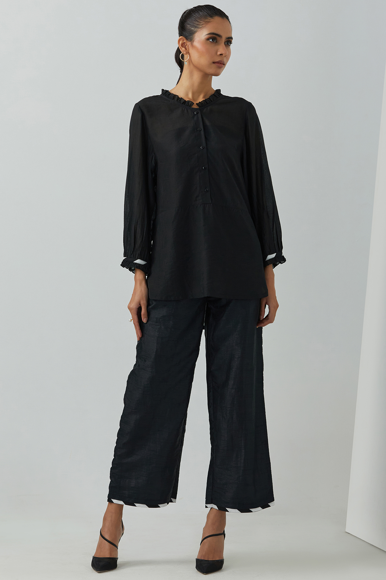 Black Chanderi Silk Tunic Set by The Indian Cause at Pernia's Pop Up Shop