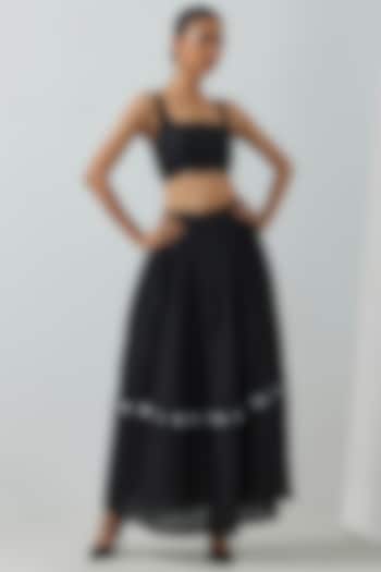 Black Chanderi Printed Skirt Set by TIC