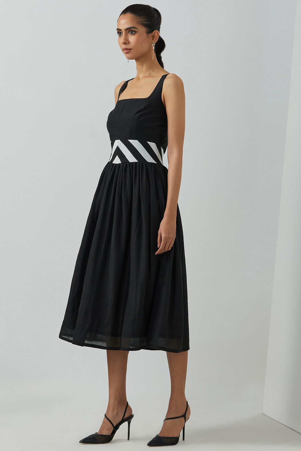 Black Chanderi Midi Dress by TIC