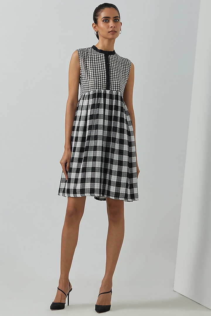 Black & White Cotton Checkered Mini Dress Design by TIC at Pernia's Pop ...