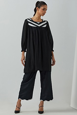 Black Chanderi Gathered Tunic by The Indian Cause