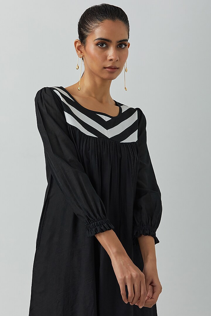 Black Chanderi Gathered Tunic by The Indian Cause at Pernia's Pop Up Shop