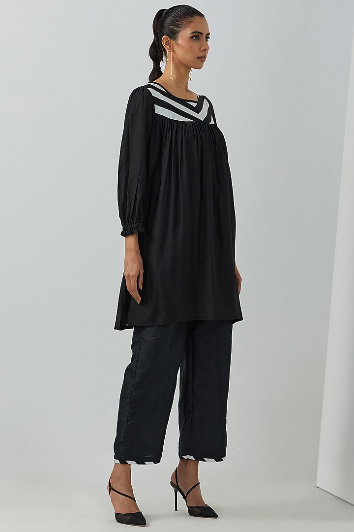 Black Chanderi Gathered Tunic by The Indian Cause at Pernia's Pop Up Shop