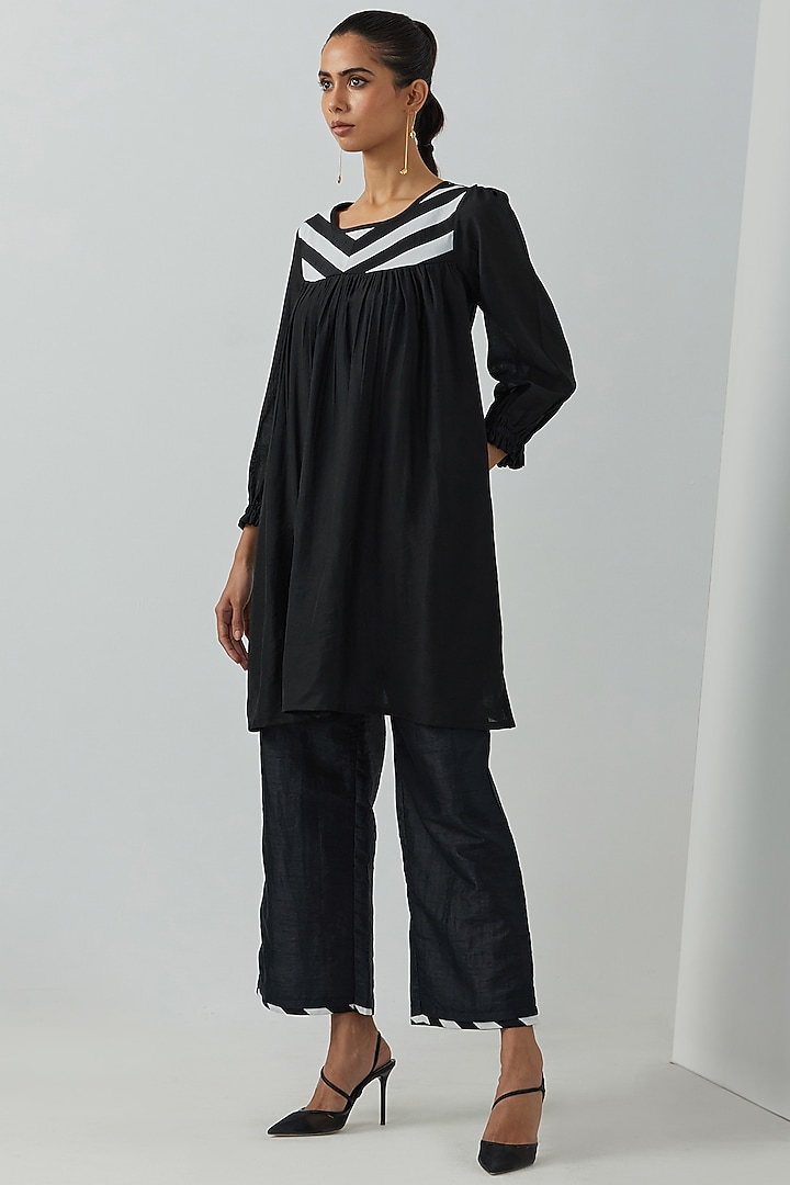 Black Chanderi Gathered Tunic by The Indian Cause at Pernia's Pop Up Shop