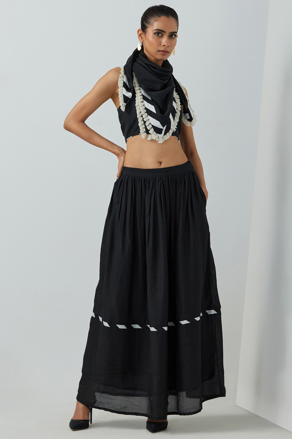 Black Chanderi Scarf by TIC
