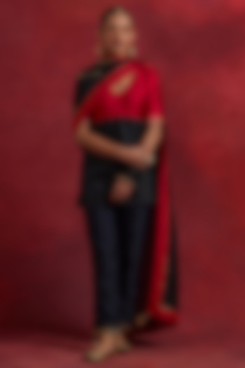 Red & Black Raw Silk Straight Kurta Set by The Indian Cause at Pernia's Pop Up Shop
