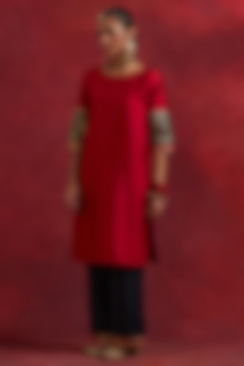 Red Raw Silk Gota Work Kurta by TIC at Pernia's Pop Up Shop