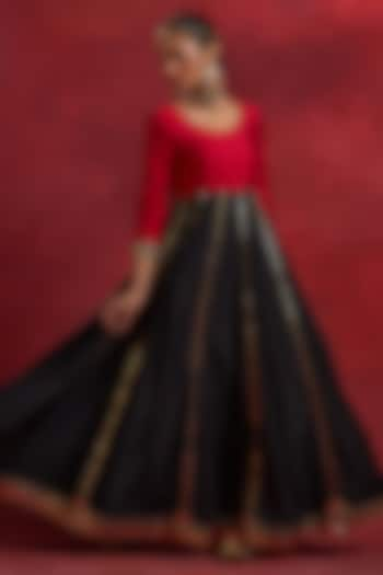 Red & Black Raw Silk Gota Work Anarkali by TIC at Pernia's Pop Up Shop