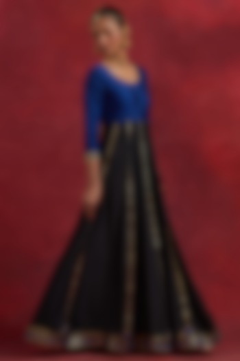 Blue & Black Raw Silk Gota Work Anarkali by TIC at Pernia's Pop Up Shop