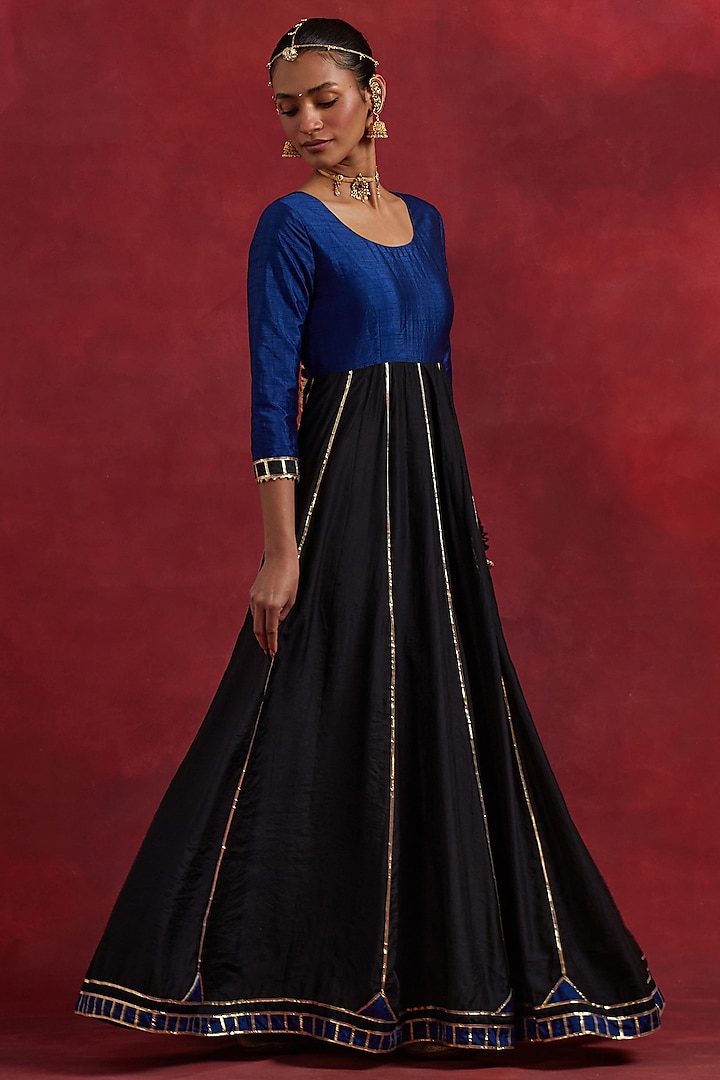 Blue & Black Raw Silk Gota Work Anarkali by TIC at Pernia's Pop Up Shop