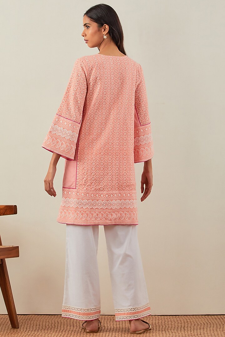 Peach Pure Cotton Embroidered Kurta Set by The Indian Cause at Pernia's Pop Up Shop