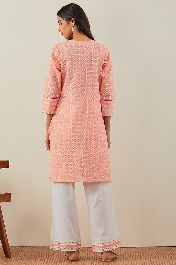 Peach Pure Cotton Embroidered Kurta Set by The Indian Cause at Pernia's Pop Up Shop