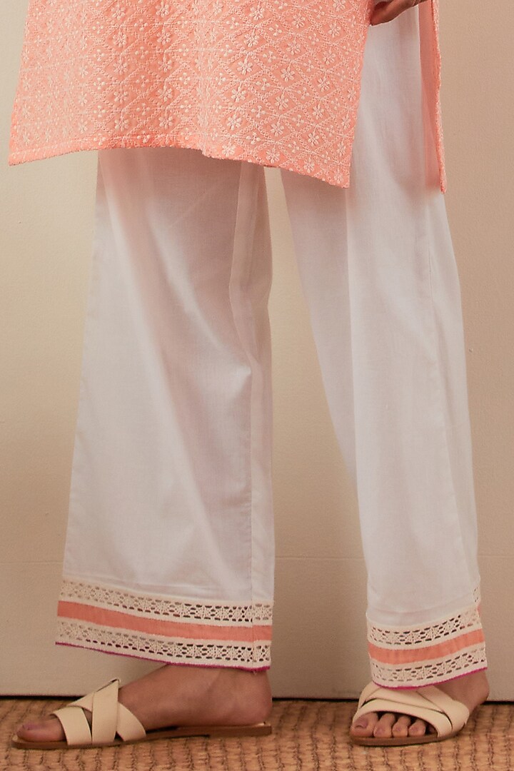 Peach Pure Cotton Embroidered Kurta Set by The Indian Cause at Pernia's Pop Up Shop