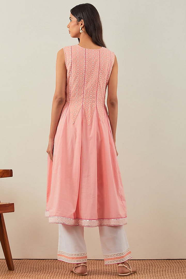 Peach Pure Cotton Embroidered Kurta Set by The Indian Cause at Pernia's Pop Up Shop